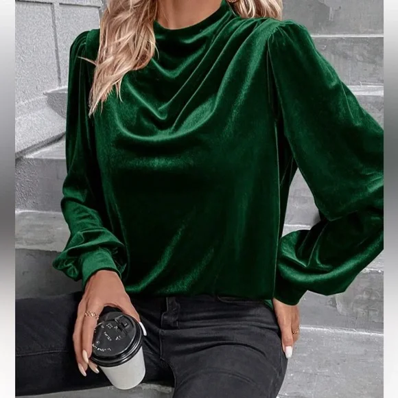 Luxe Velvet Cowl Neck Top Blouse Shirt - Picture 9 of 16